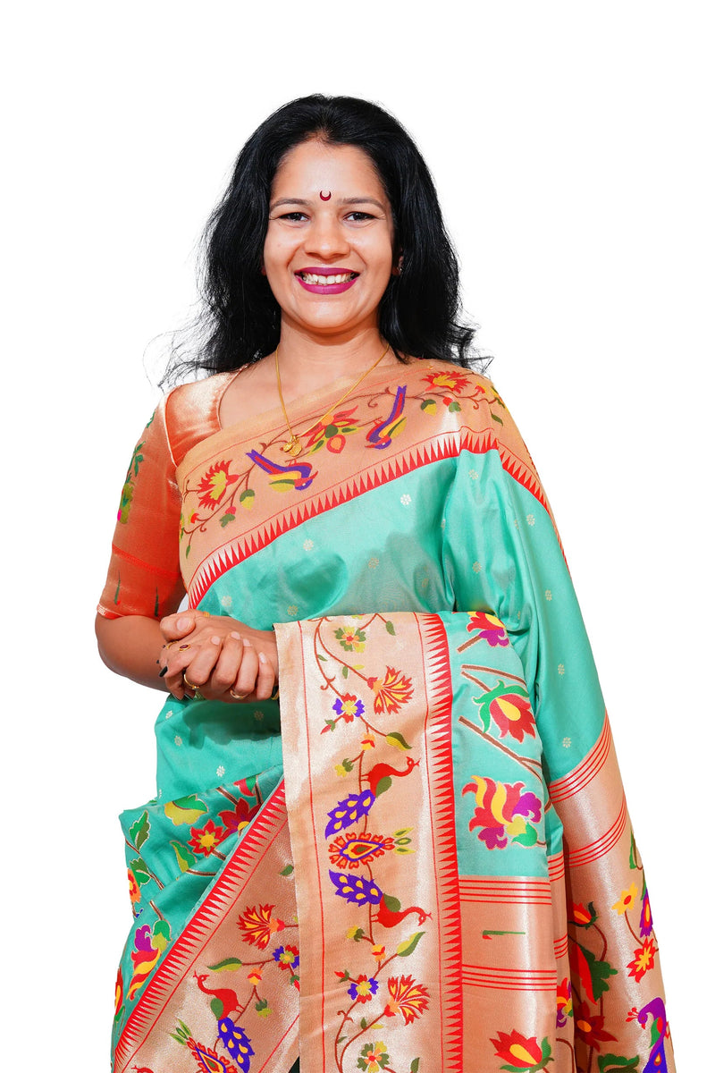 Mayurika Pure Silk Paithani Saree with Royal Floral Bird Pallu