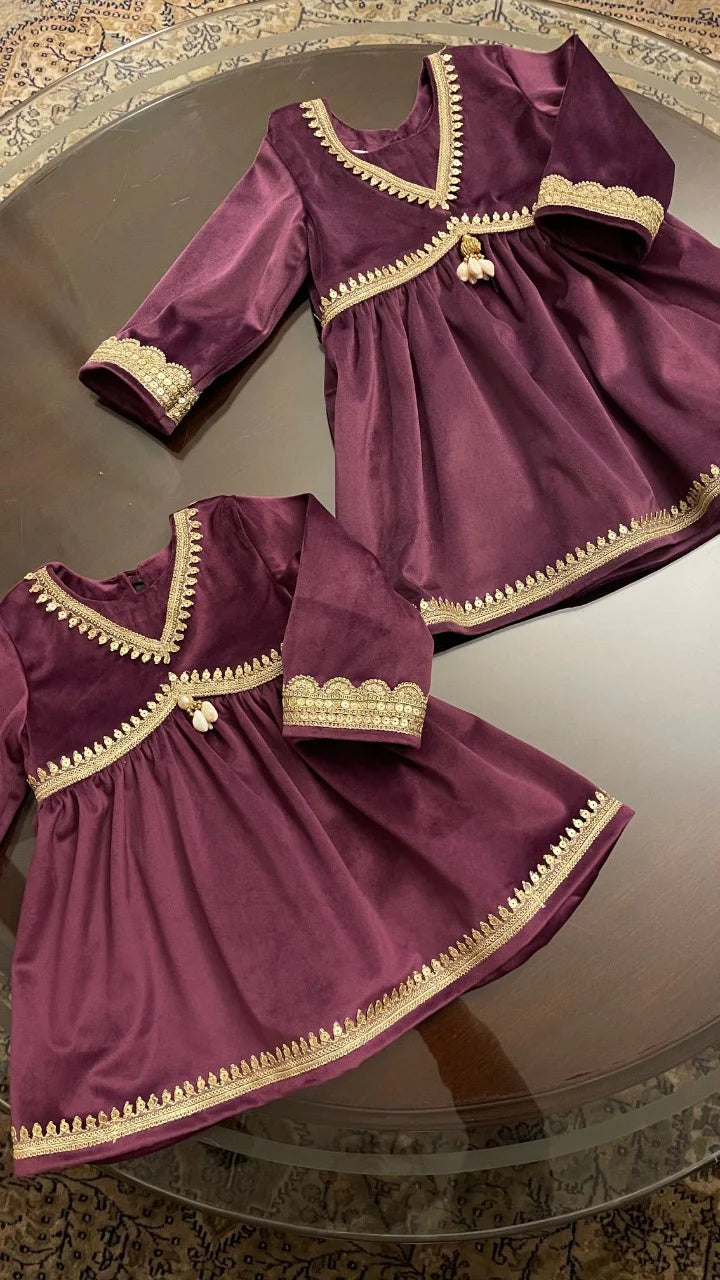 Plum Velvet Girls Kurta Set