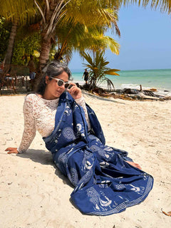indigo cotton saree