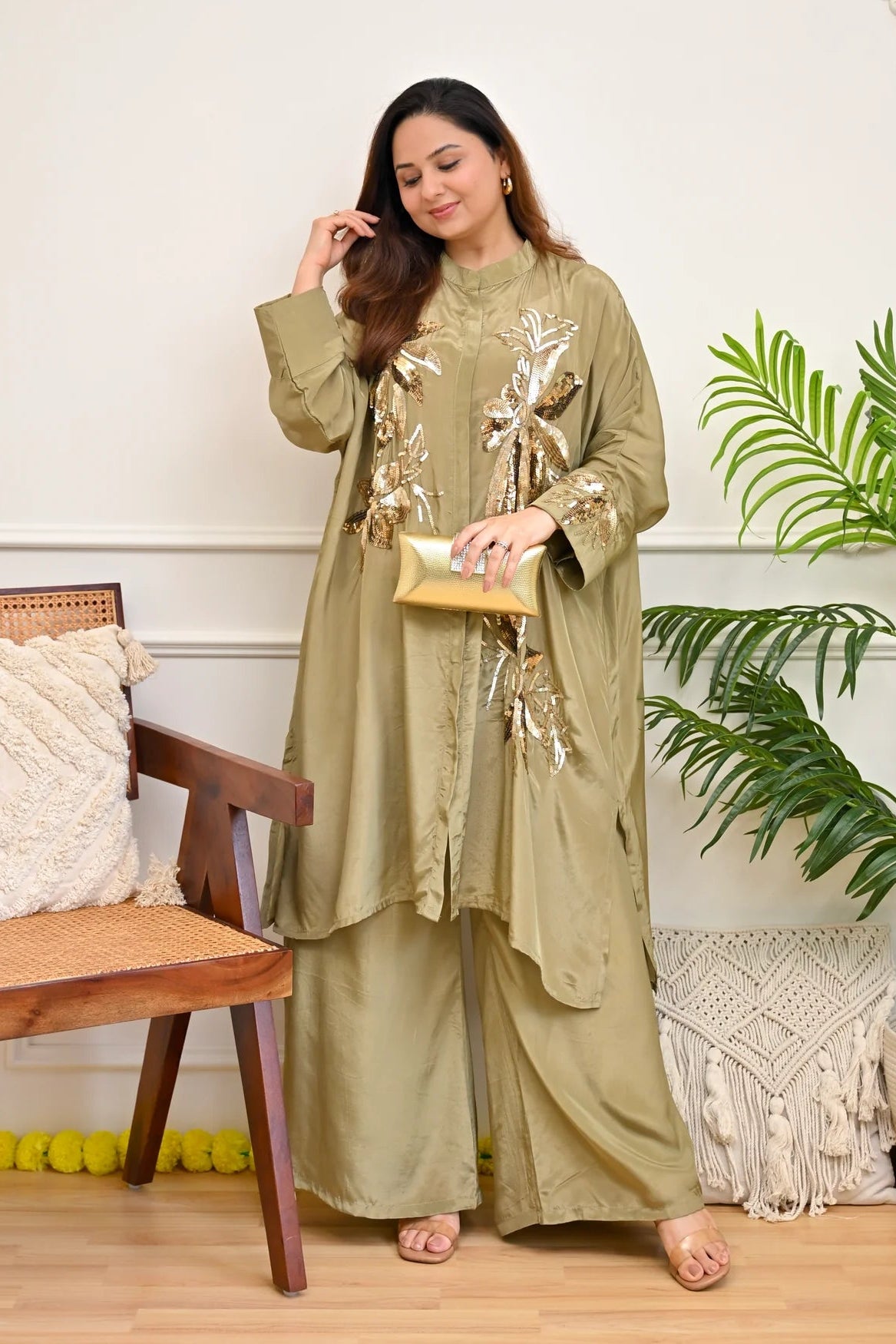 Kashvi Olive Embellished Co-ord Set