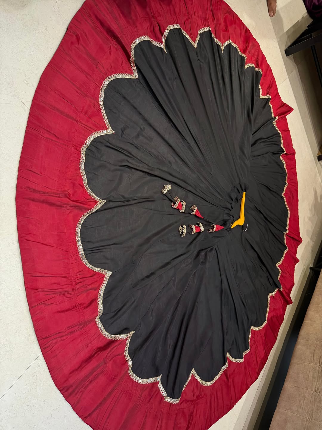 Flared Navratri Lehenga Skirt with Scallop Border