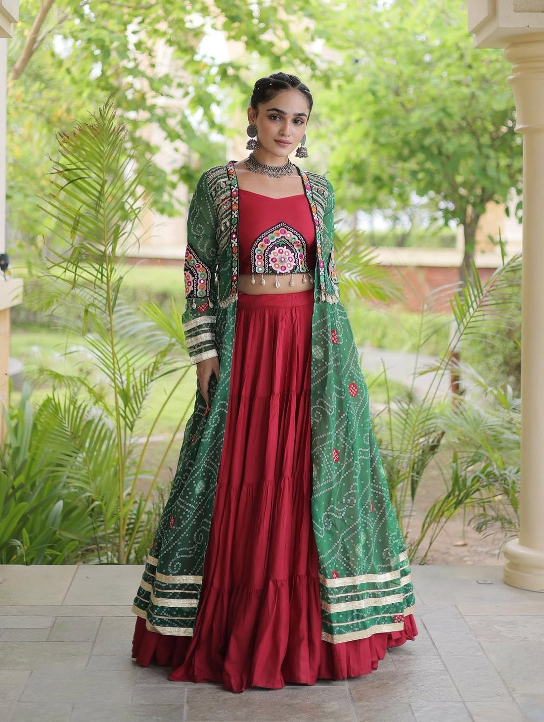 Aarika Bandhani Long Jacket Lehenga