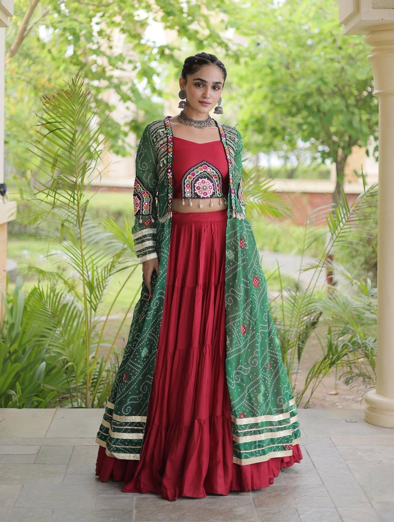 Aarika Bandhani Long Jacket Lehenga