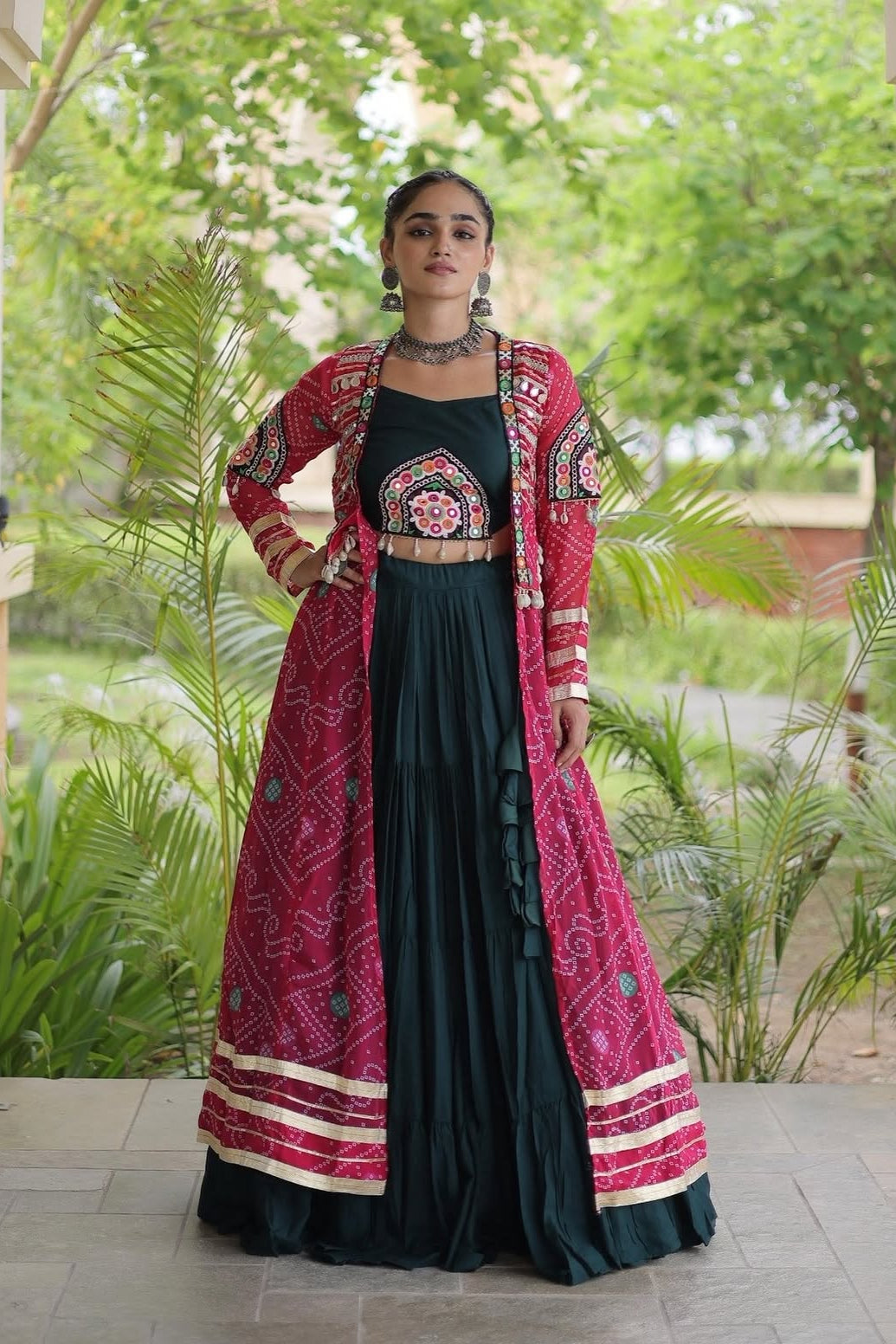 Aarika Bandhani Long Jacket Lehenga