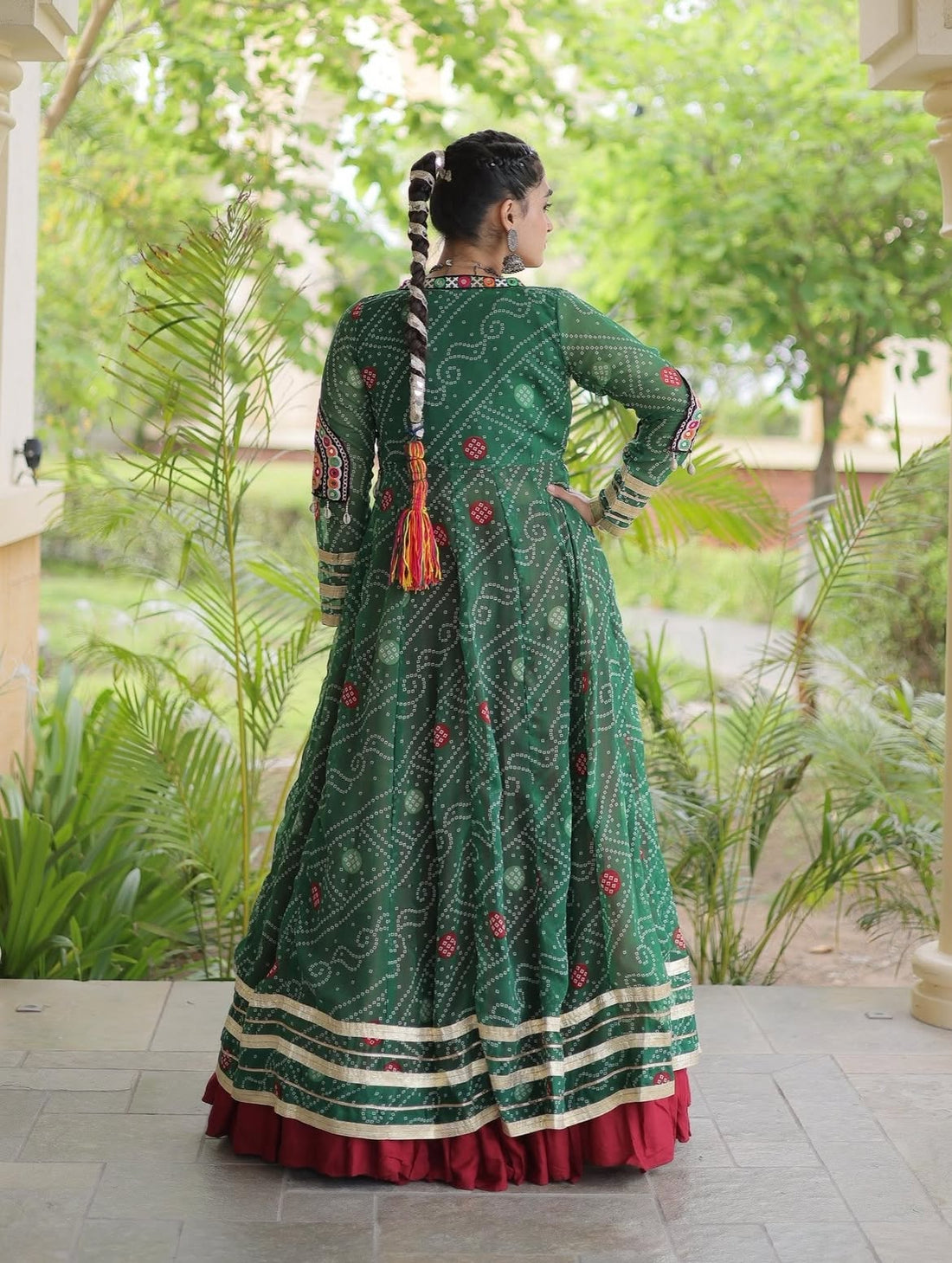Aarika Bandhani Long Jacket Lehenga