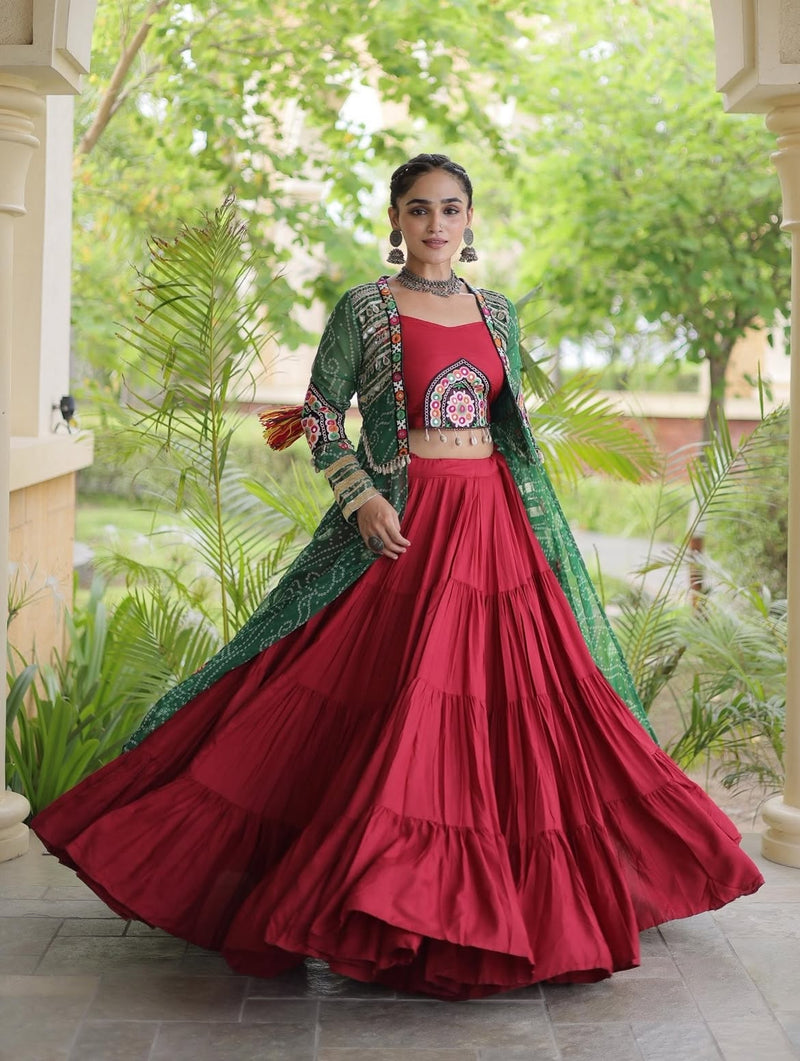 Aarika Bandhani Long Jacket Lehenga
