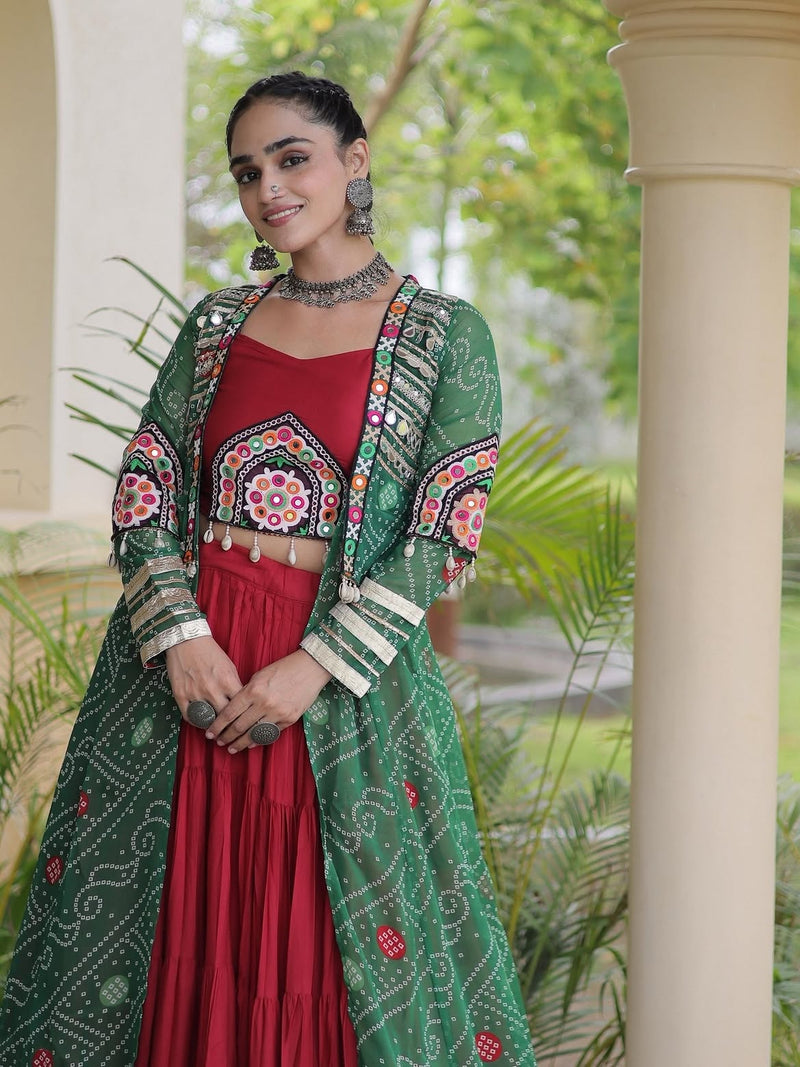 Aarika Bandhani Long Jacket Lehenga