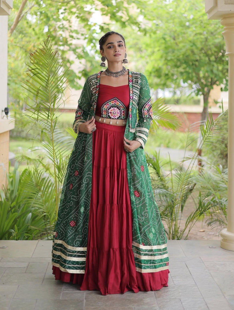 Aarika Bandhani Long Jacket Lehenga