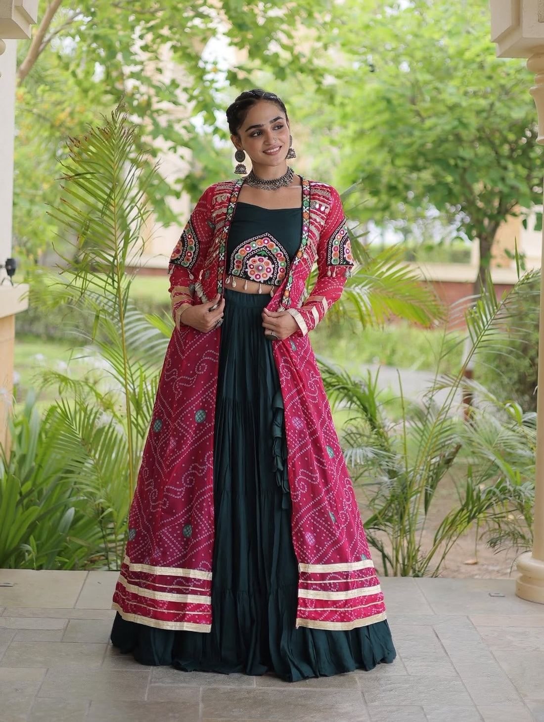 Aarika Bandhani Long Jacket Lehenga