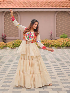 Ivory Navratri Lehenga Set with Multicolor Embroidered Blouse