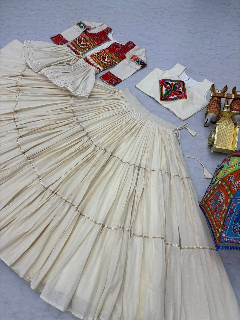 Ivory Navratri Lehenga Set with Multicolor Embroidered Blouse