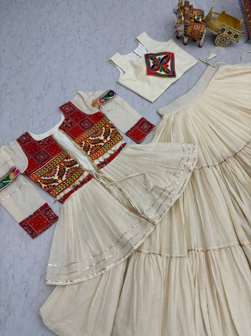 Ivory Navratri Lehenga Set with Multicolor Embroidered Blouse