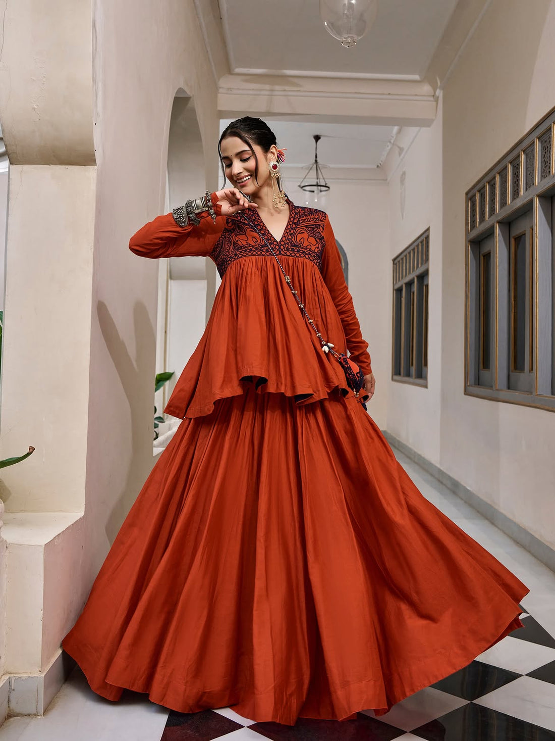Inaya Burnt Orange Navratri Lehenga