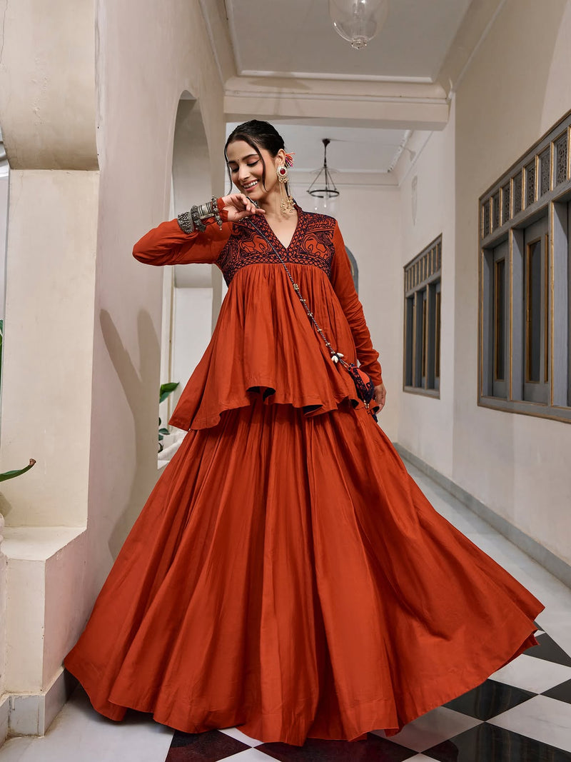 Inaya Burnt Orange Navratri Lehenga