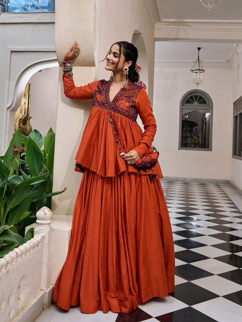 Inaya Burnt Orange Navratri Lehenga