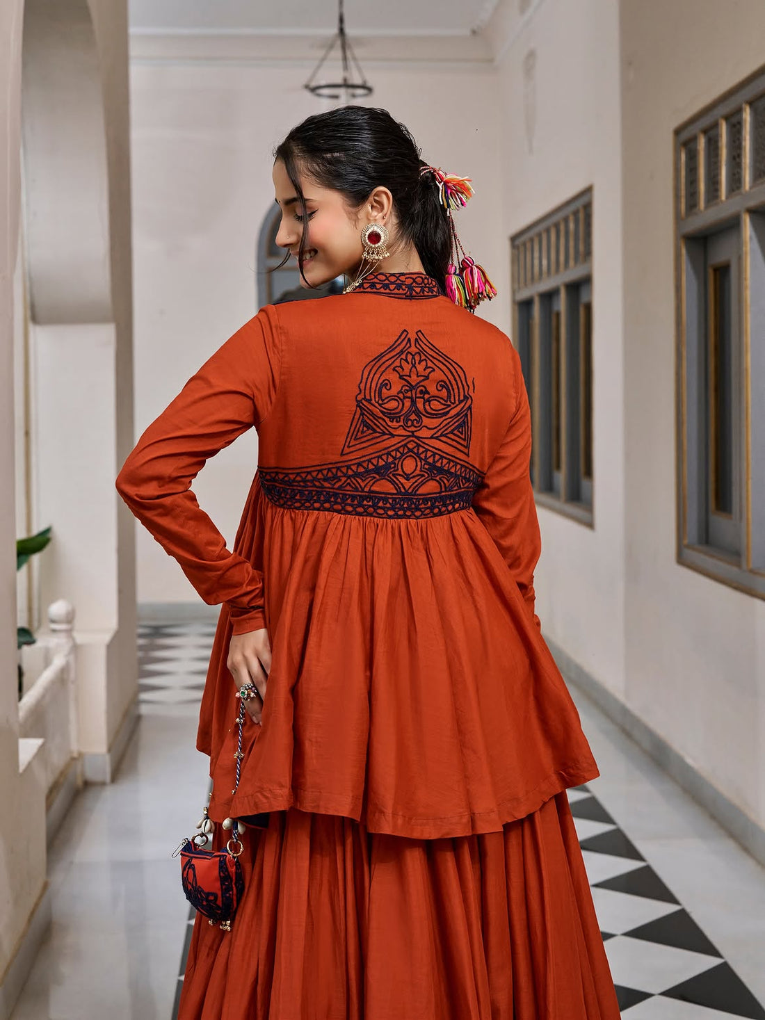 Inaya Burnt Orange Navratri Lehenga