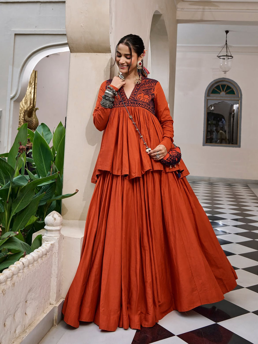 Inaya Burnt Orange Navratri Lehenga