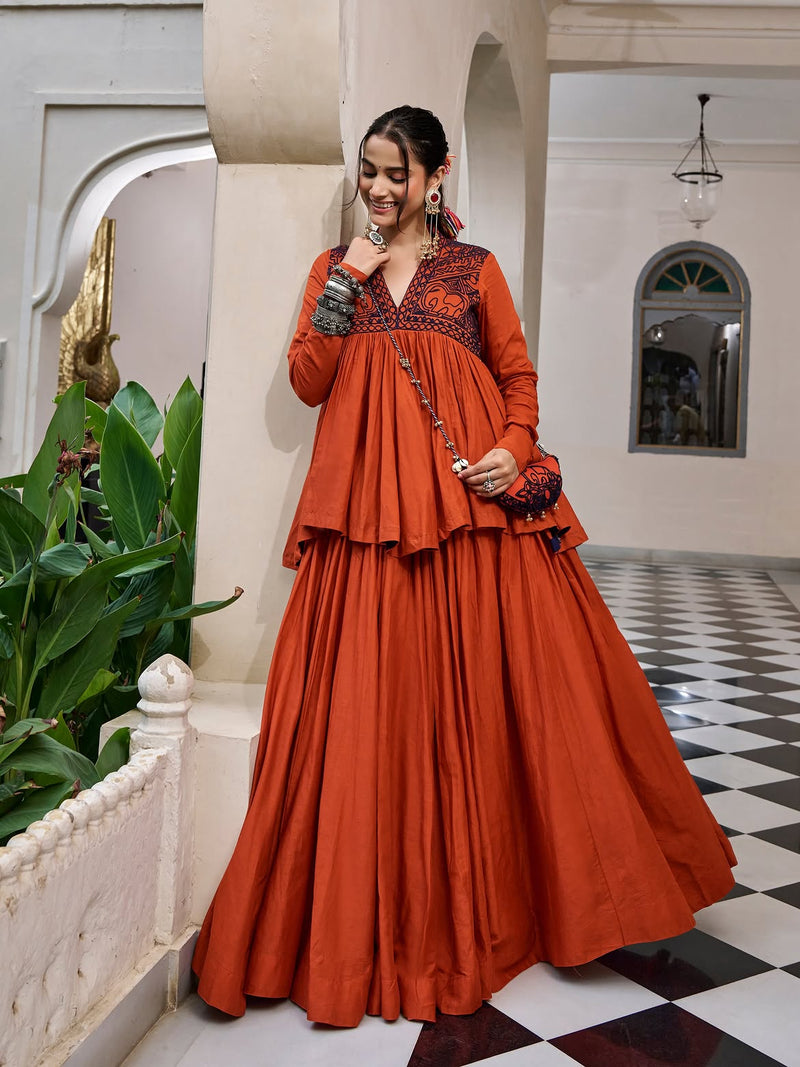 Inaya Burnt Orange Navratri Lehenga