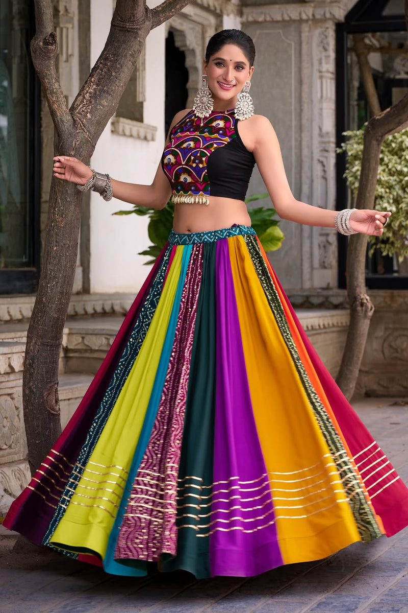 Multicolor Navratri Lehenga Set with Embroidered Halter Blouse