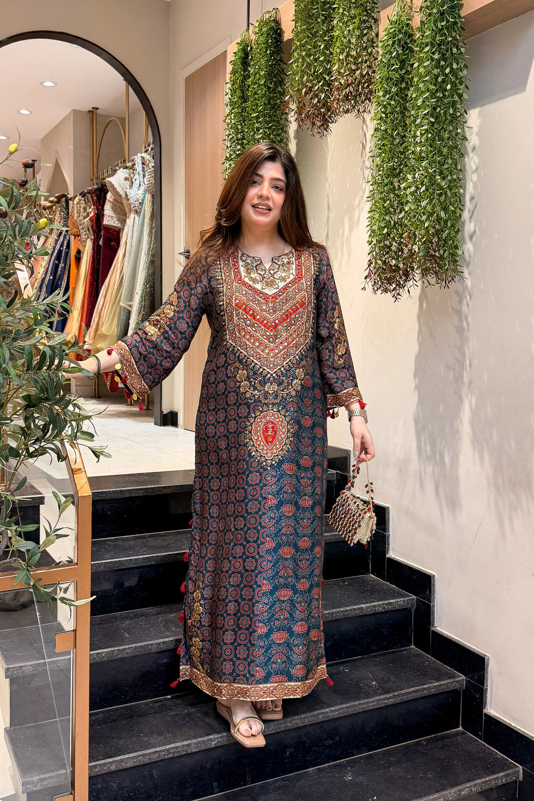 Vanya Printed Long Kaftan Plazo Set