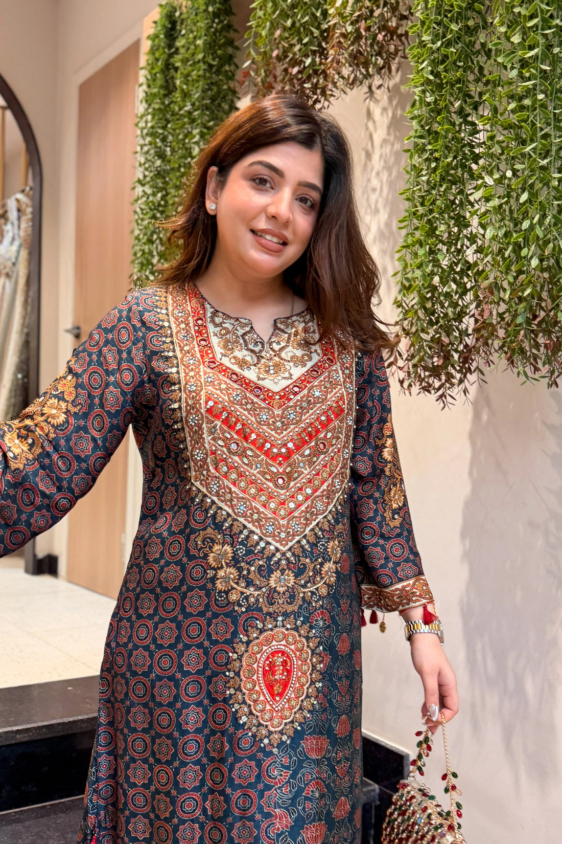 Vanya Printed Long Kaftan Plazo Set