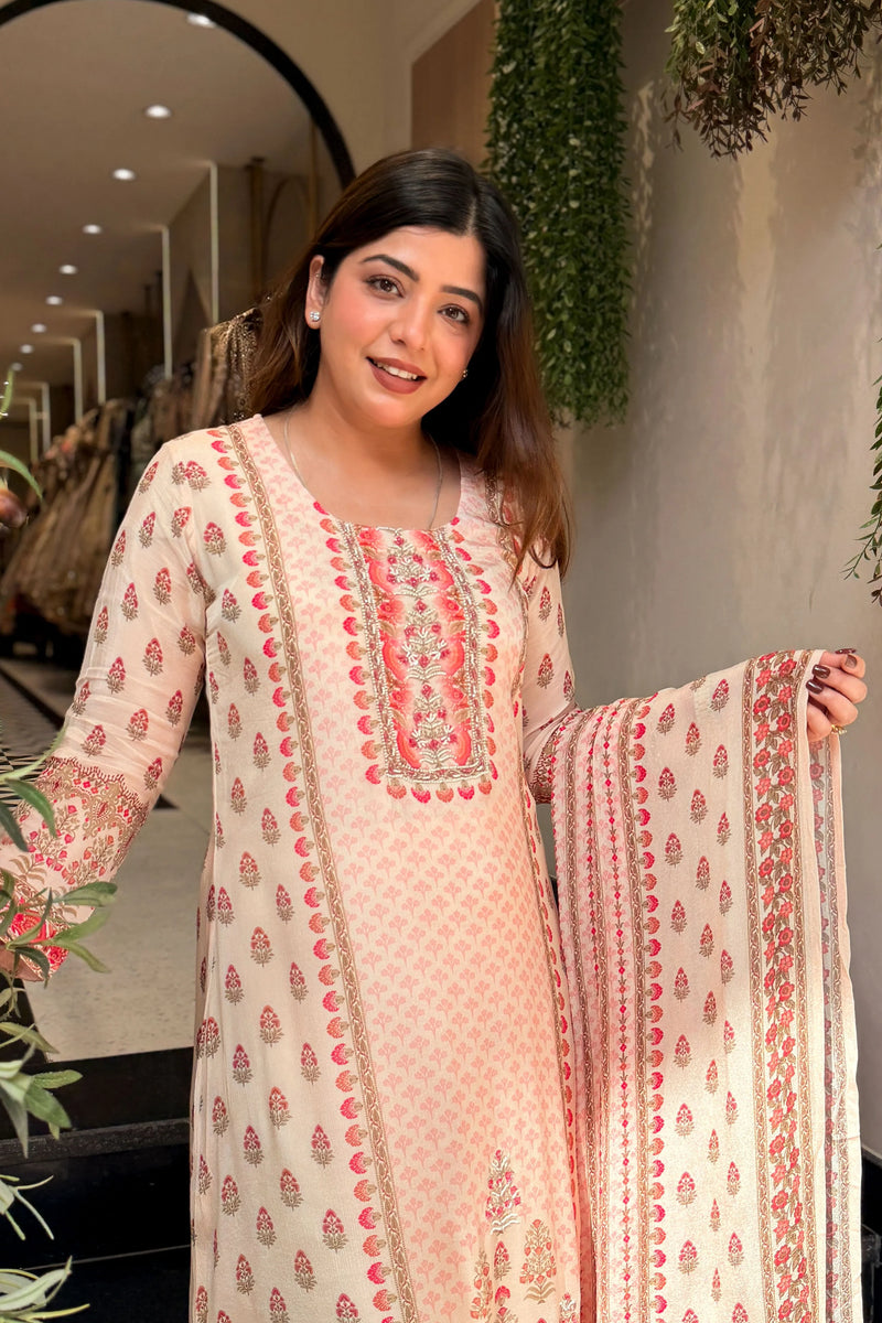 Blush Bloom Printed Georgette Suit Set