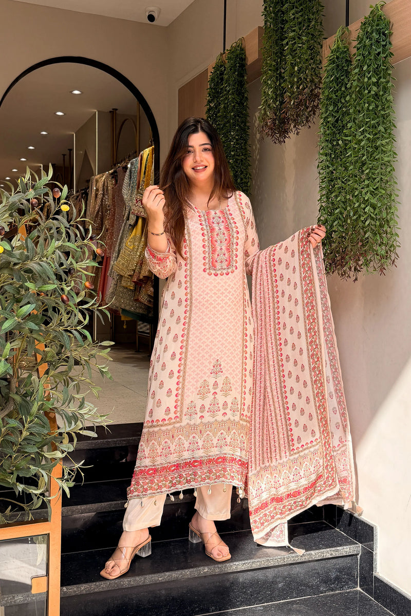 Blush Bloom Printed Georgette Suit Set