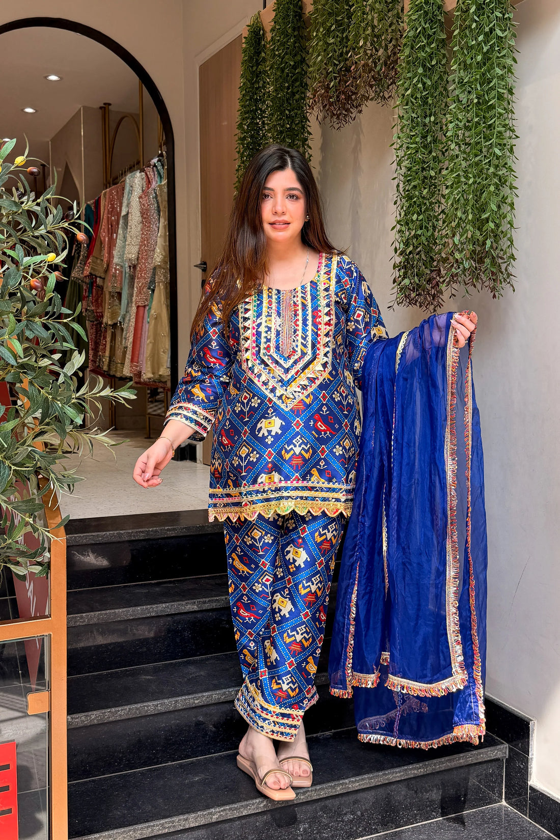 Women's Printed & Embroidered Silk Suit Set with Dupatta