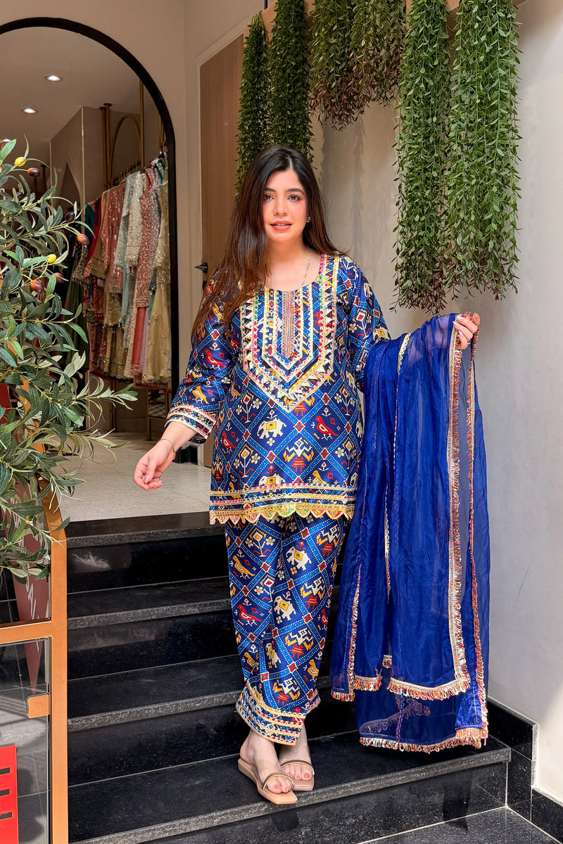 Women's Printed & Embroidered Silk Suit Set with Dupatta