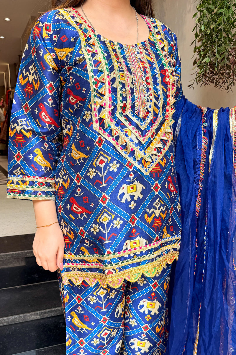 Women's Printed & Embroidered Silk Suit Set with Dupatta