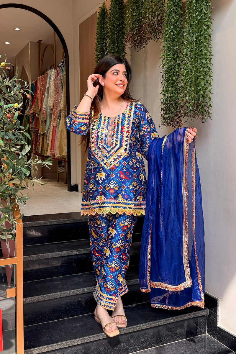 Women's Printed & Embroidered Silk Suit Set with Dupatta