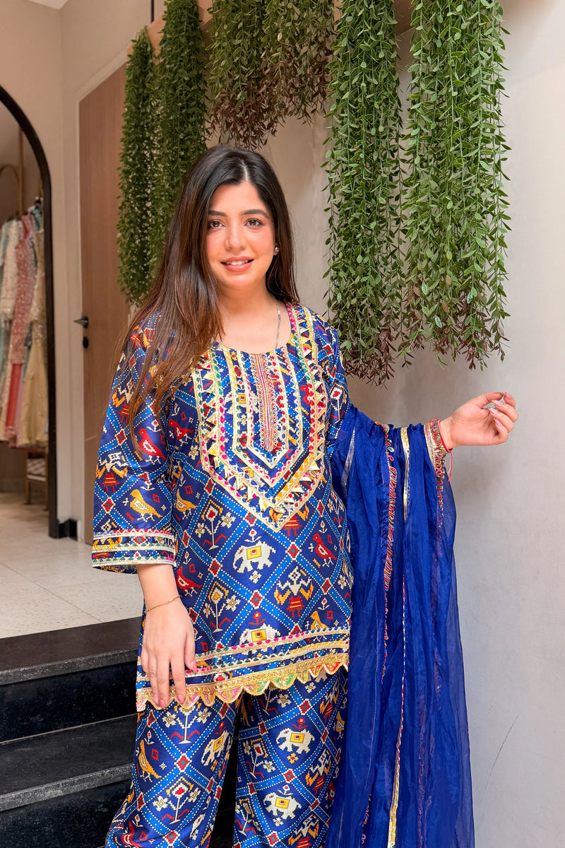 Women's Printed & Embroidered Silk Suit Set with Dupatta