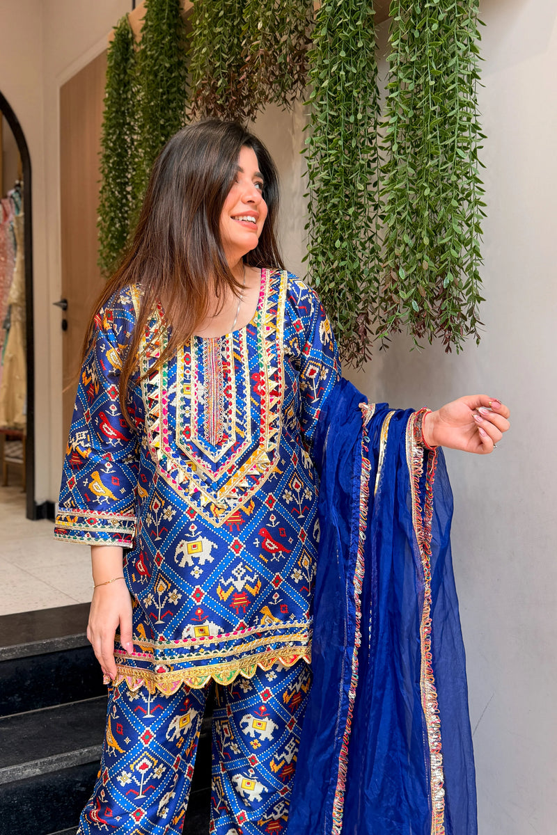 Women's Printed & Embroidered Silk Suit Set with Dupatta