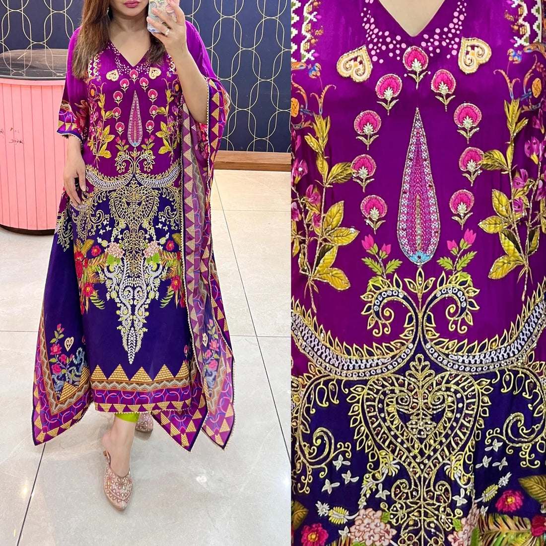 Pure Crepe Digital Printed Kaftan Set
