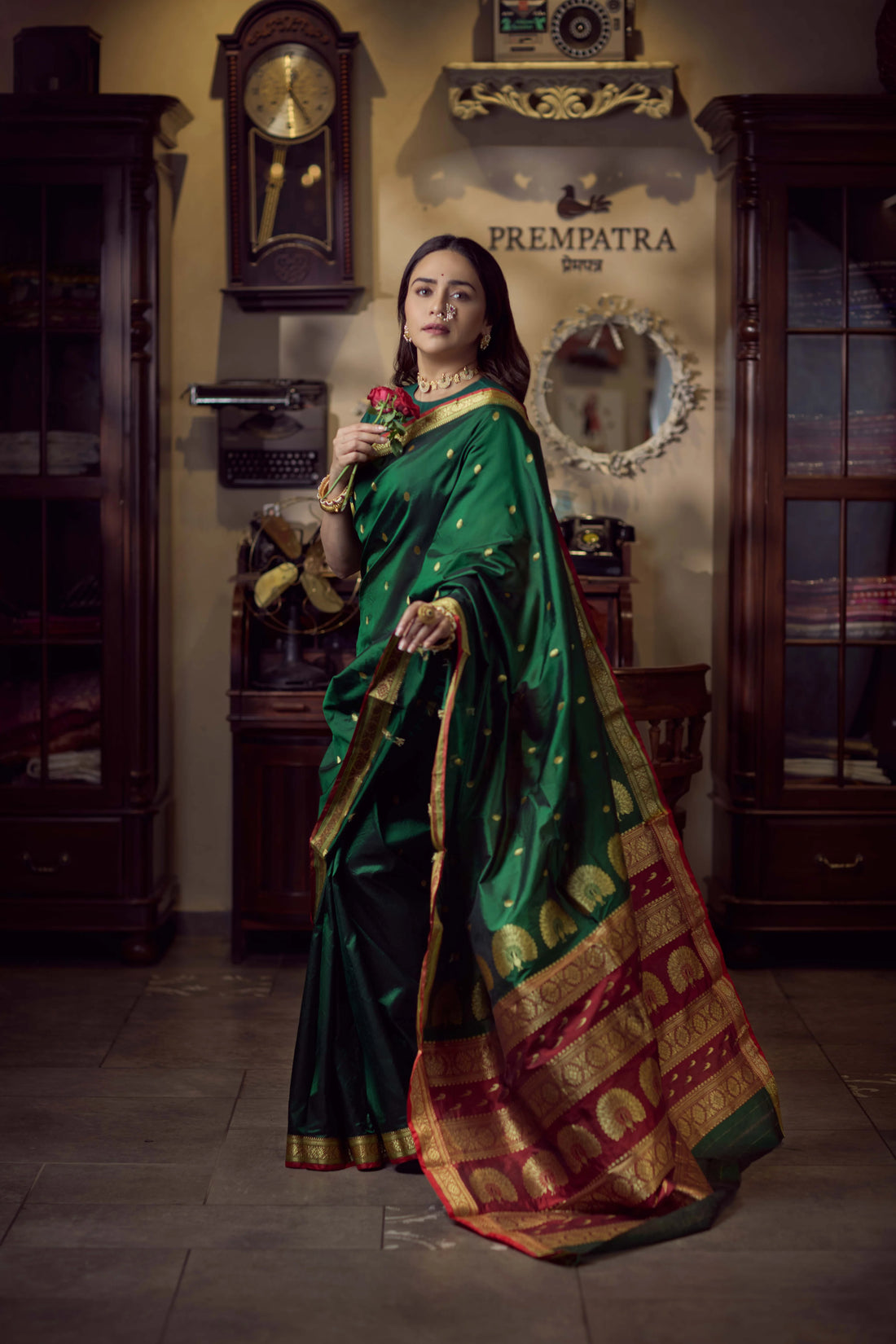 Pure Silk Jijamata  Saree – Rani Pink with Gold Zari Border