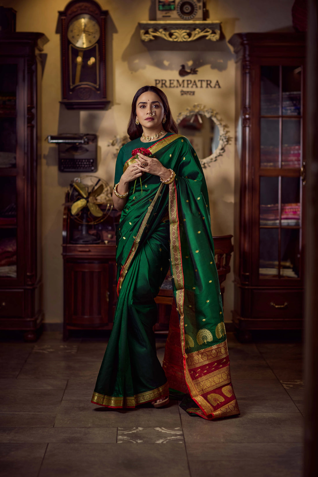 Pure Silk Jijamata  Saree – Rani Pink with Gold Zari Border
