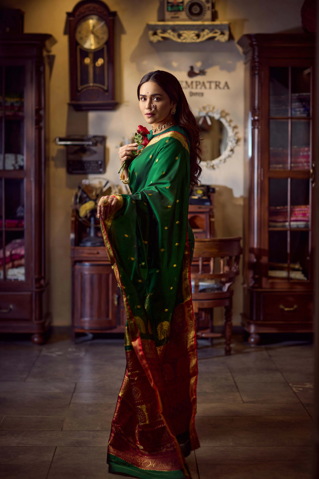 Pure Silk Jijamata  Saree – Rani Pink with Gold Zari Border