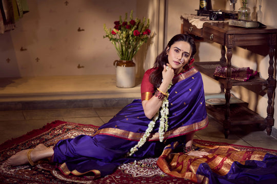 Pure Silk Jijamata  Saree – Rani Pink with Gold Zari Border