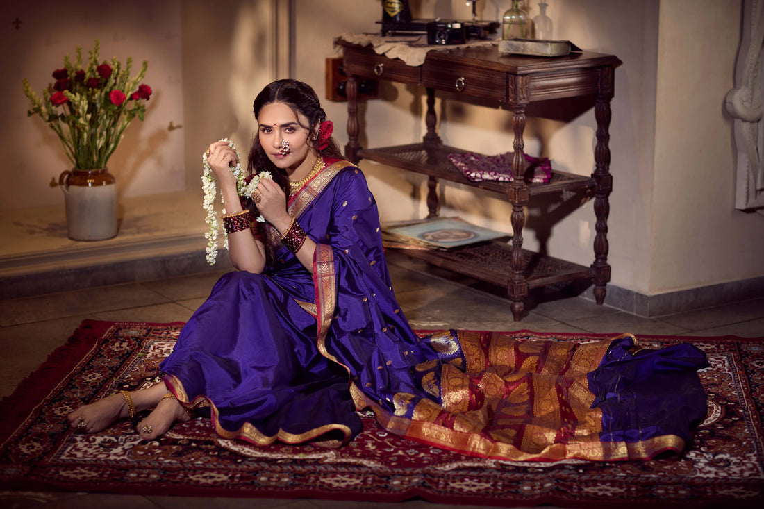 Pure Silk Jijamata  Saree – Rani Pink with Gold Zari Border