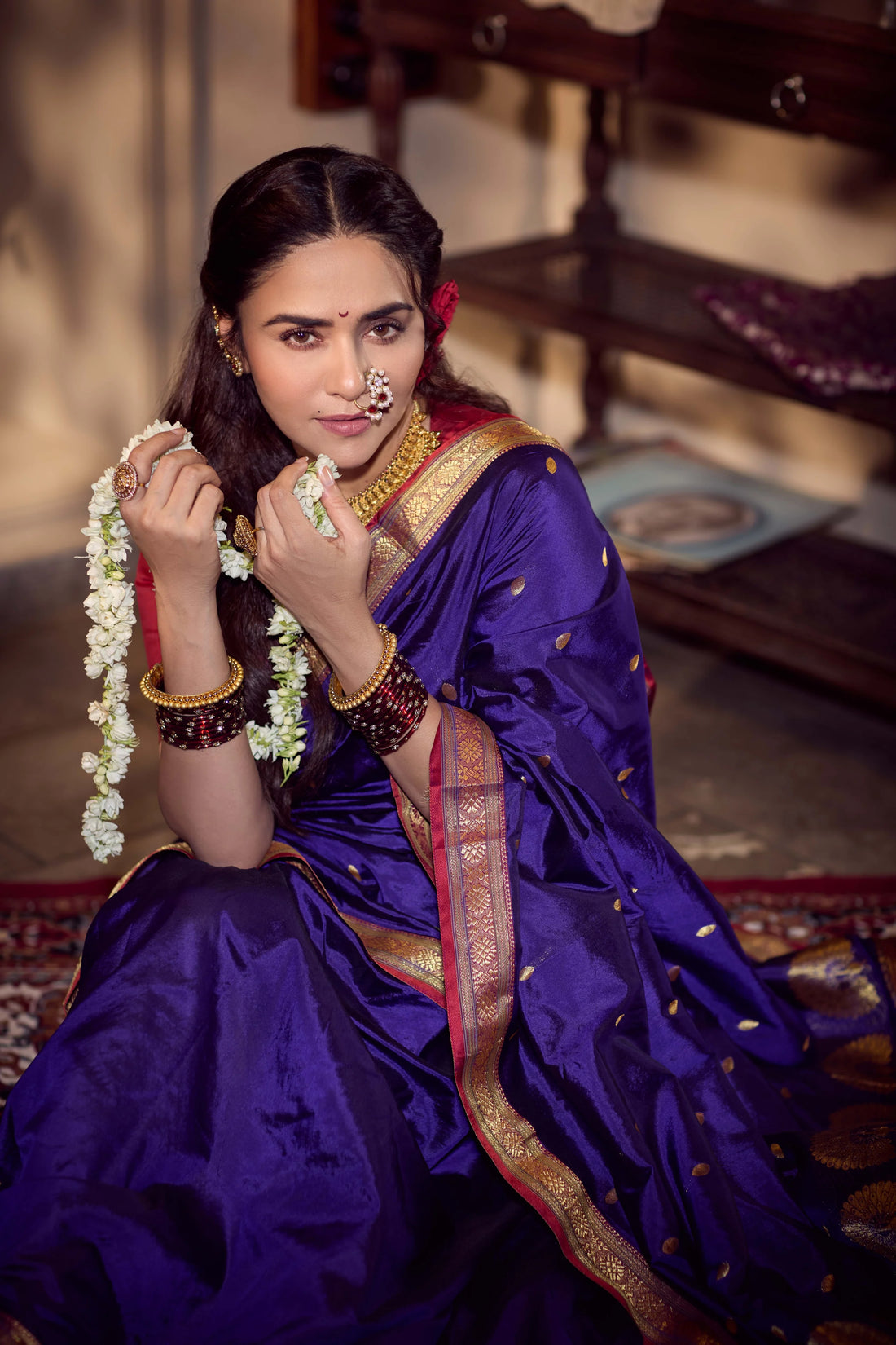 Pure Silk Jijamata  Saree – Rani Pink with Gold Zari Border