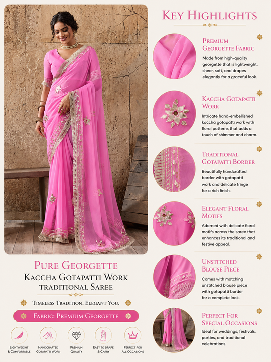 Pure Georgette Kaccha Gotapatti Work Traditional Saree