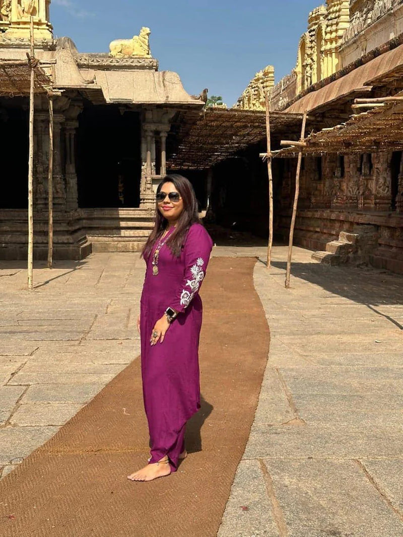 Liva Cotton Royal Blue Embroidered Jumpsuit