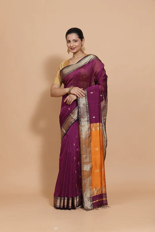 Purple saree with contrast pallu