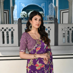 Purple crepe saree