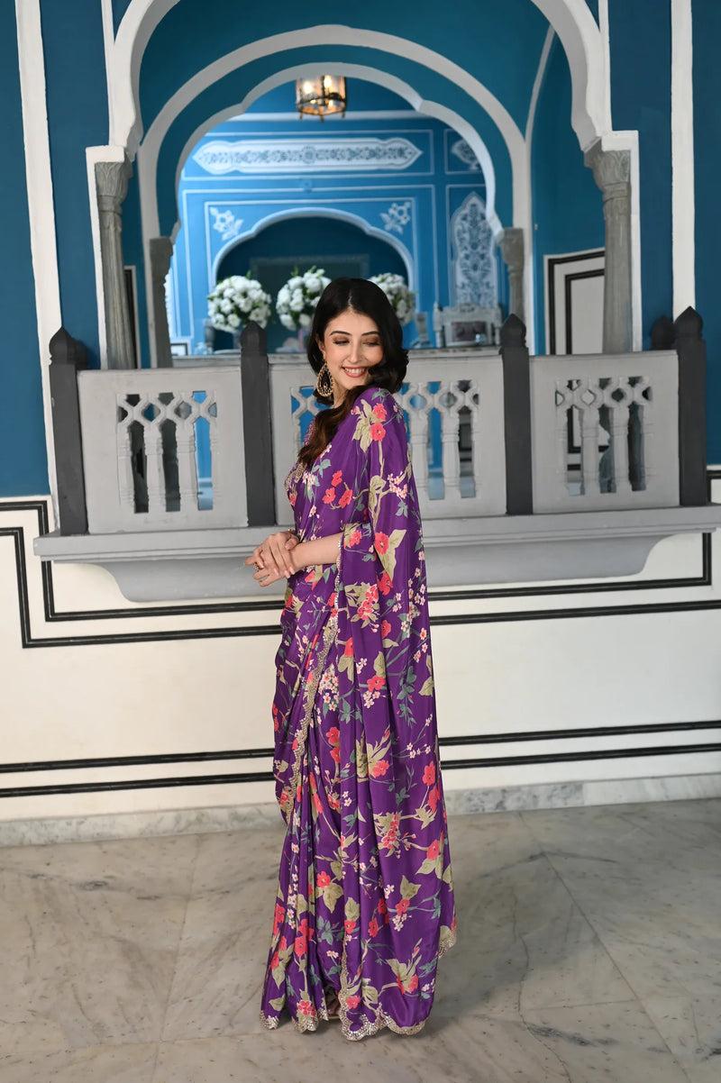 Traditional saree with mirror work