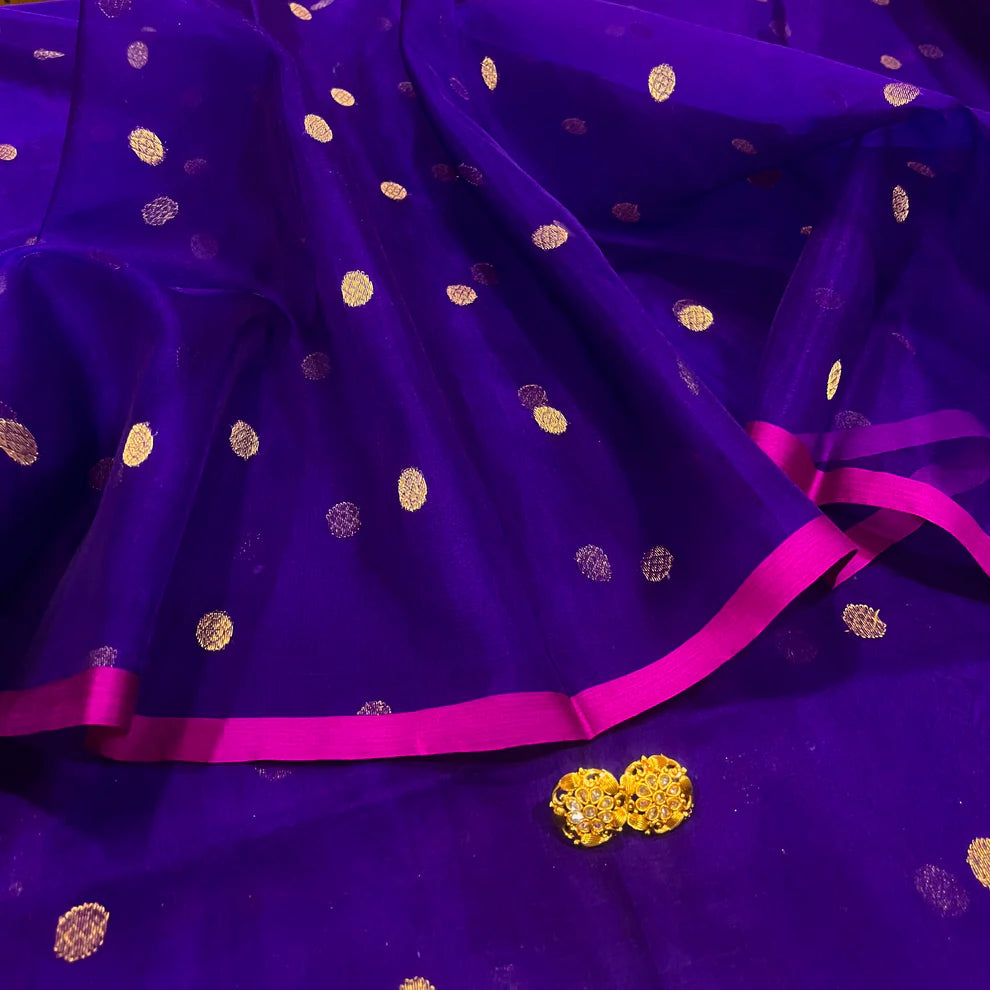Royal Chanderi Silk Saree with Gold Zari Bootis