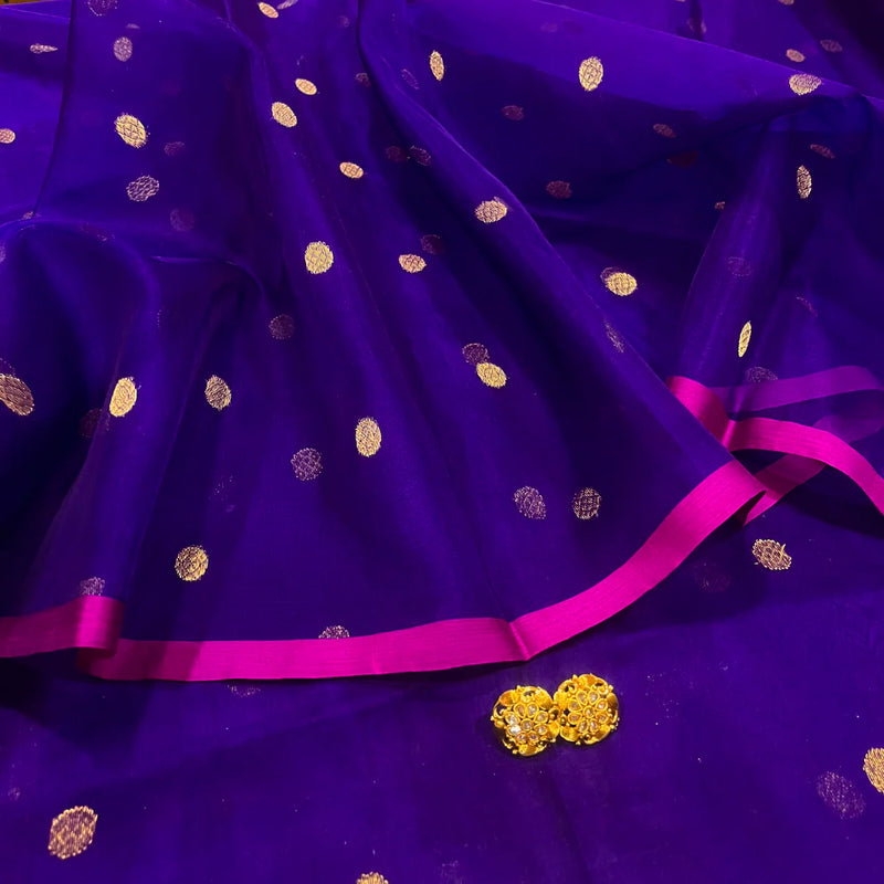 Royal Chanderi Silk Saree with Gold Zari Bootis