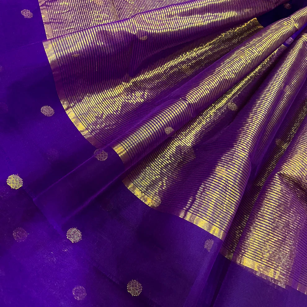 Royal Chanderi Silk Saree with Gold Zari Bootis
