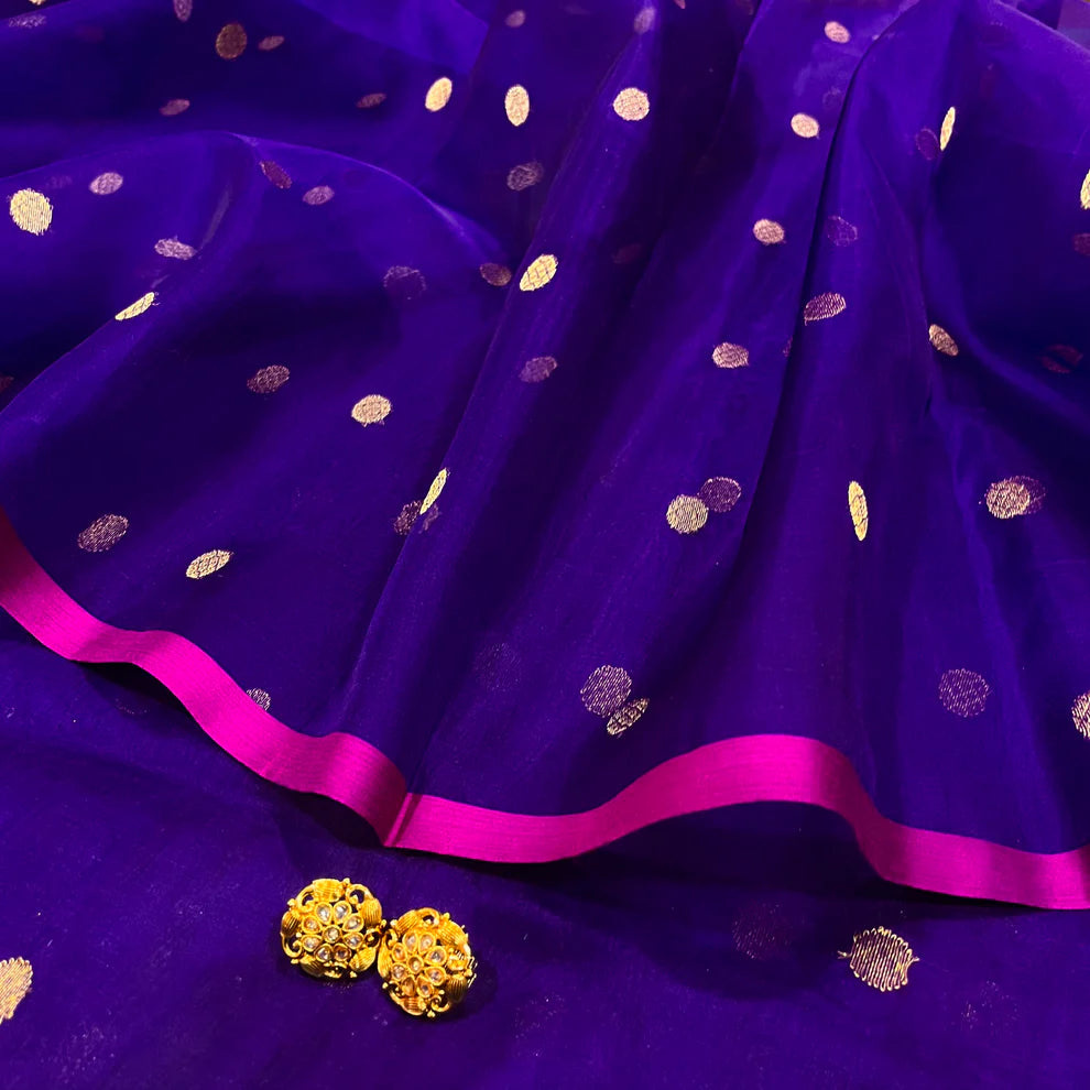 Royal Chanderi Silk Saree with Gold Zari Bootis