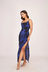 Purple and Black Strap-shoulder Crepe Dress